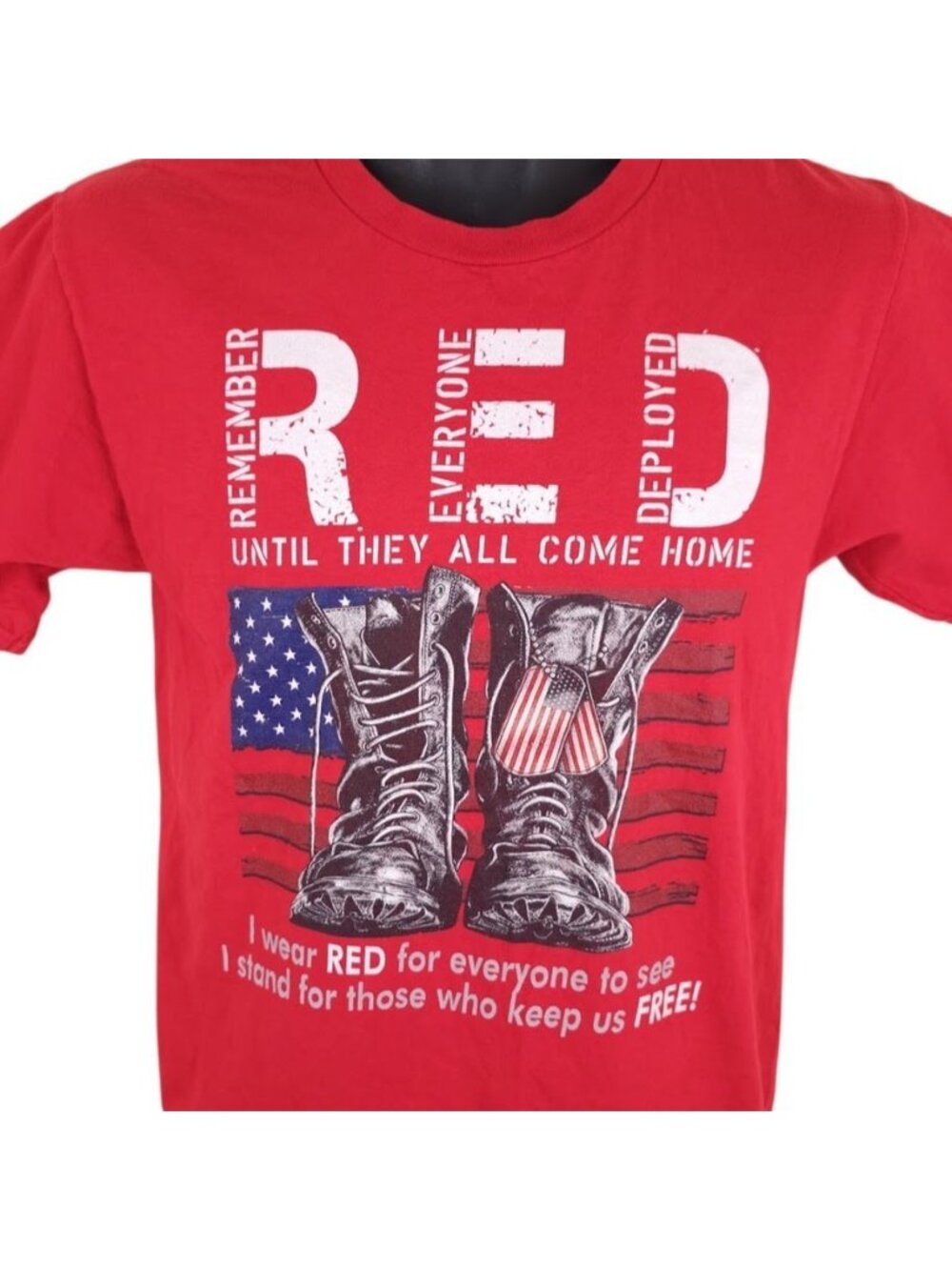 Support The Troops T Shirt Mens Size Small Red Remember Everyone Deployed